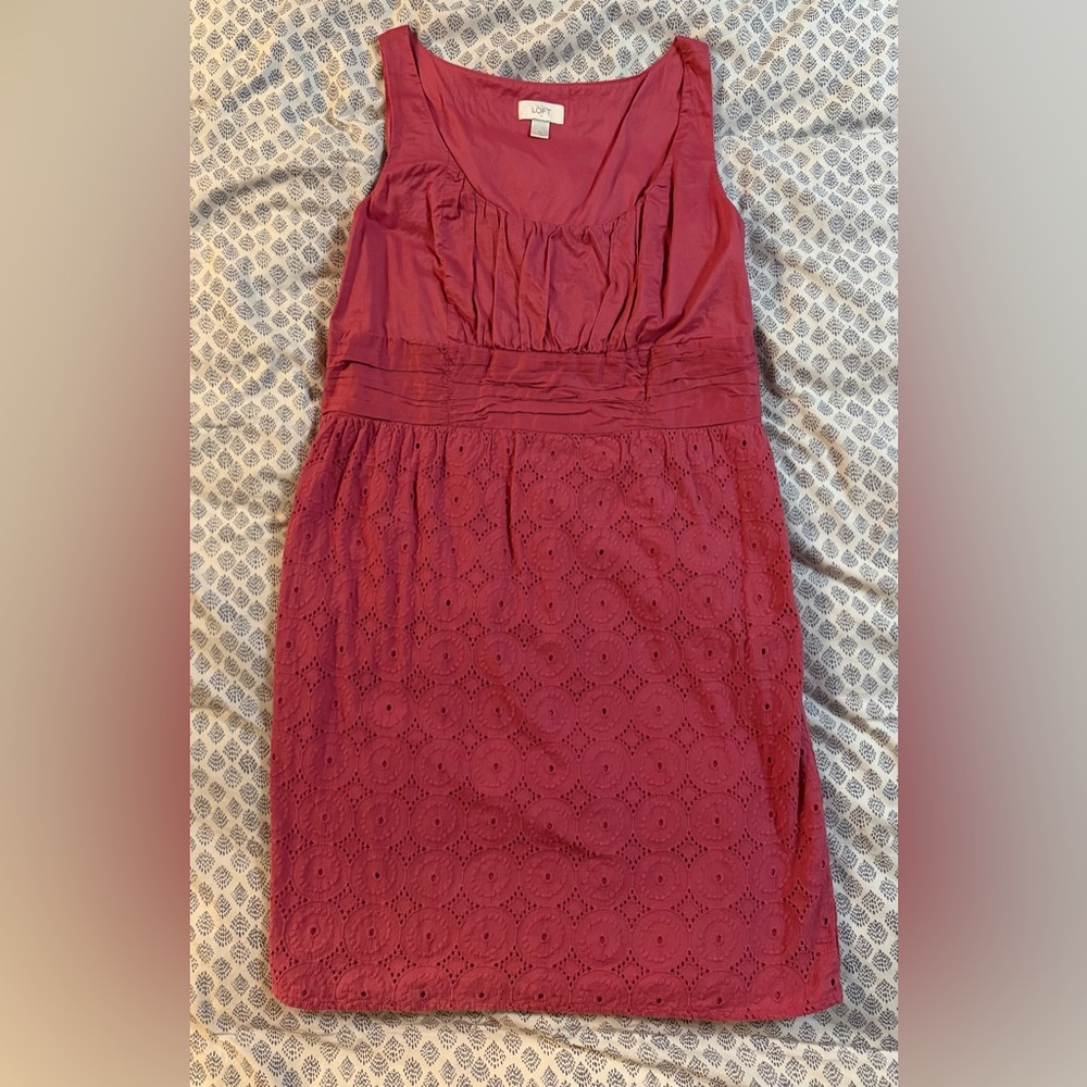 LOFT Chic Coral Cotton Eyelet Dress